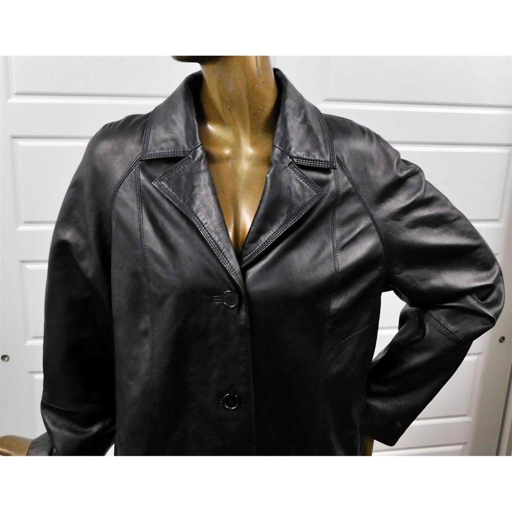 Centigrade Black Leather Button Front Coat Jacket… - image 2